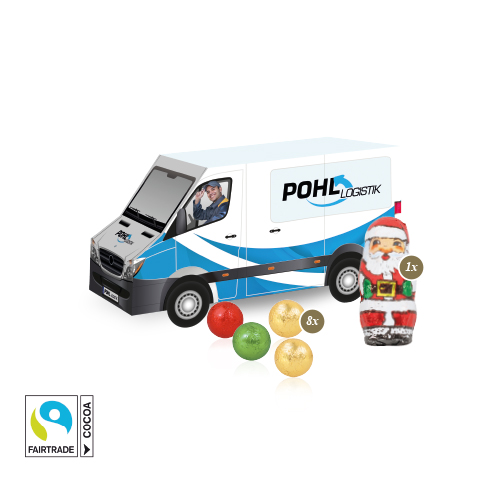 3D Präsent "Transporter" mit Fairtrade Schokolade