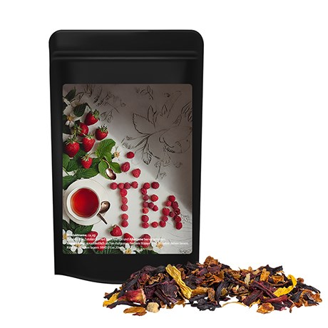 Früchtetee Erdbeer-Himbeere, ca. 12g, Standbeutel Mini schwarz
