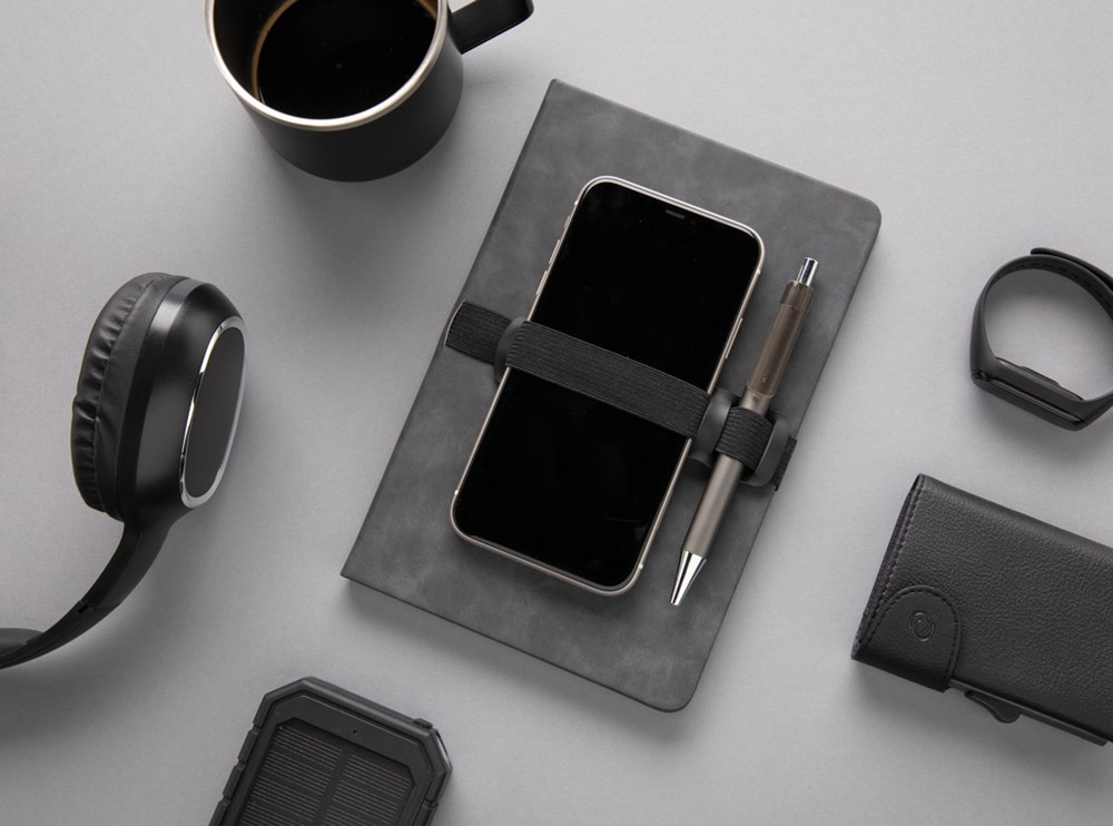 Deluxe Hardcover PU Notizbuch mit Handy- und Stiftehalter