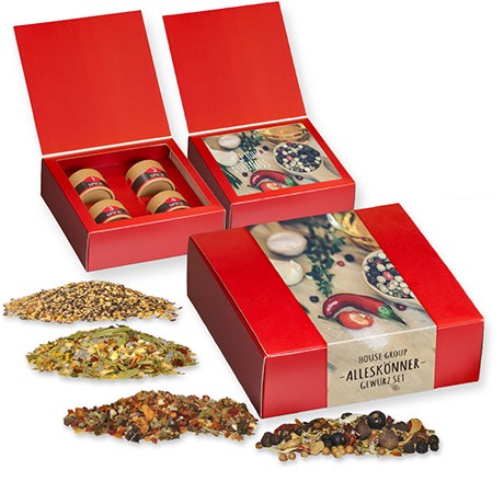 Verschiedene Weihnachts Gewürzmischungen, ca. 190g, Geschenk-Set Premium mit 4 Biologisch abbaubaren Eco Pappdosen Mini