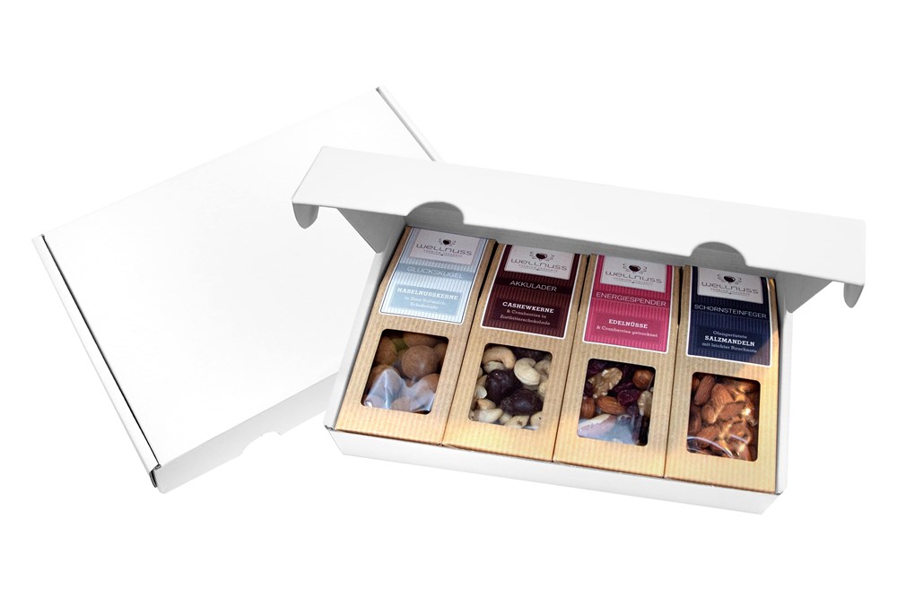 Geschenkkarton mit 4 Premium Snacks (versandfähig)