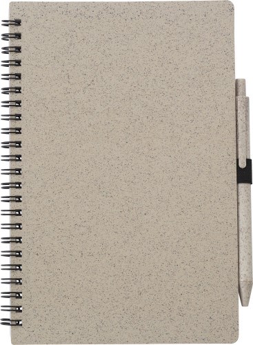 Notizbuch und Kugelschreiber aus Weizenstroh Massimo