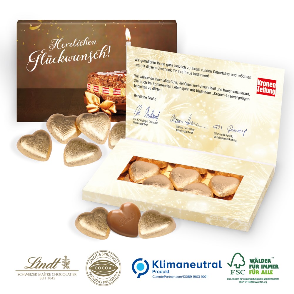 Präsentbox „Business“ mit Lindt Schokoherzen, Klimaneutral, FSC®