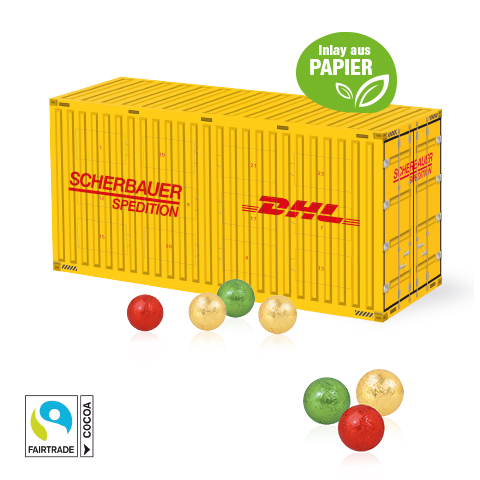 3D Adventskalender "Container" mit Fairtrade Schokolade mit Papier-Inlay