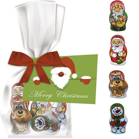 Schoko-Weihnachts Mix, ca. 35g, Express Flachbeutel mit Werbekarte