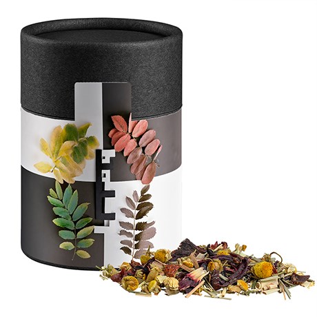 Kräutertee Vierjahreszeiten, ca. 25g, Biologisch abbaubare Eco Pappdose Midi schwarz