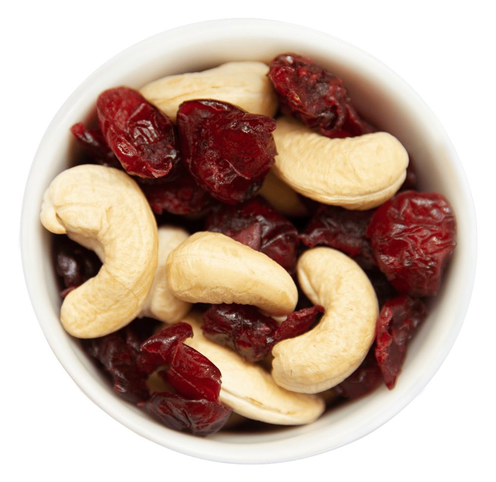 Cranberries und Cashewkernen in der Mini-Faltschachtel