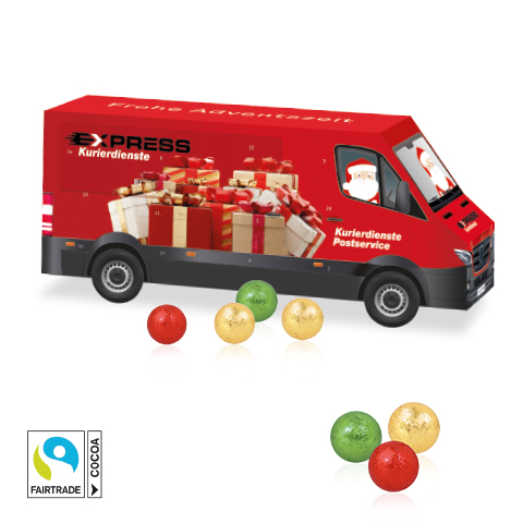 3D Adventskalender "Transporter" mit Fairtrade® Schokolade 3D Adventskalender "Transporter" mit Fairtrade® Schokolade