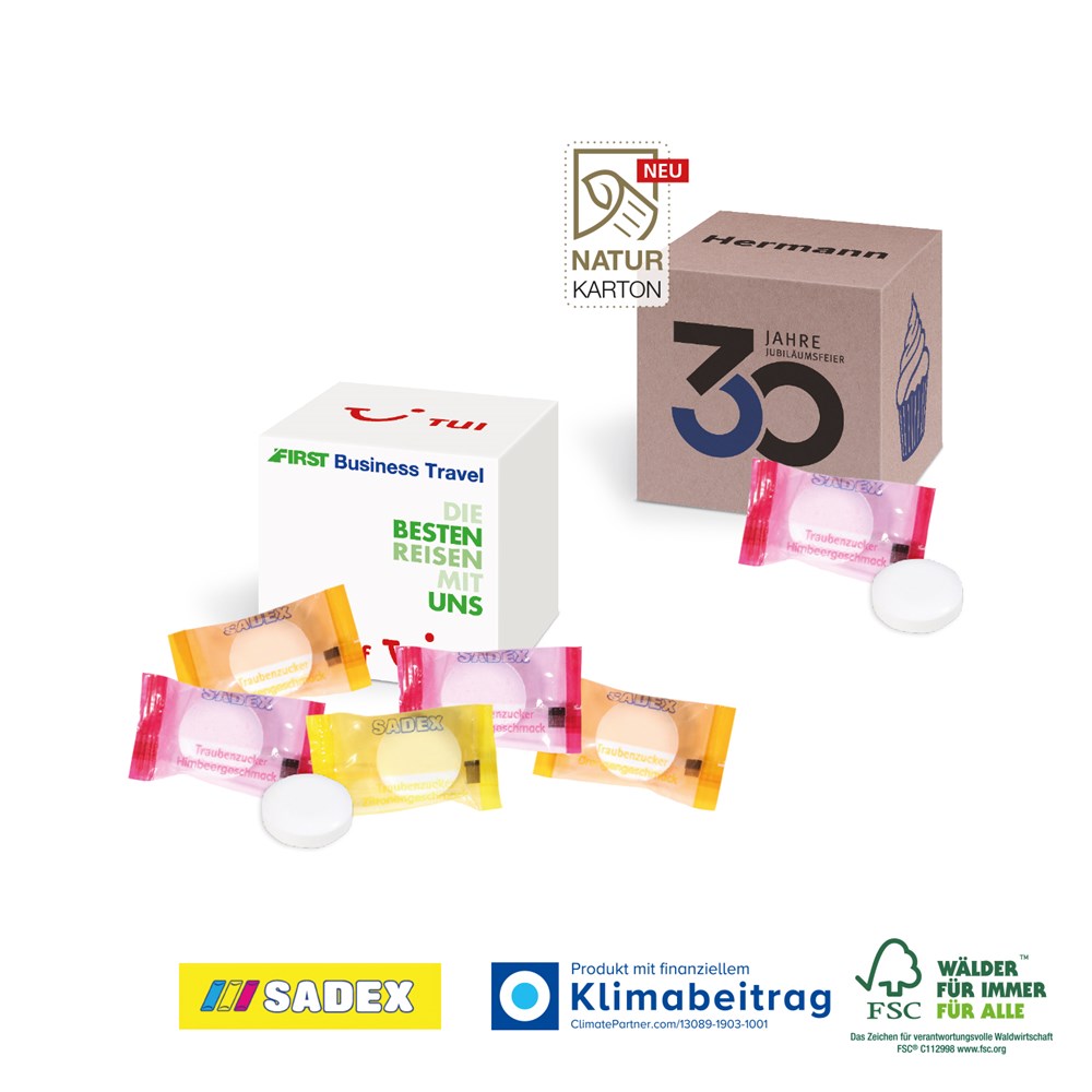 Werbewürfel mit süßer Füllung