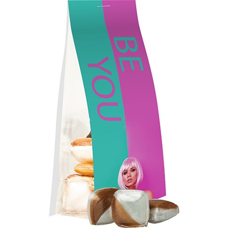 Minz-Ecken Bonbons, ca. 40g, Express Blockbodenbeutel mit Werbereiter