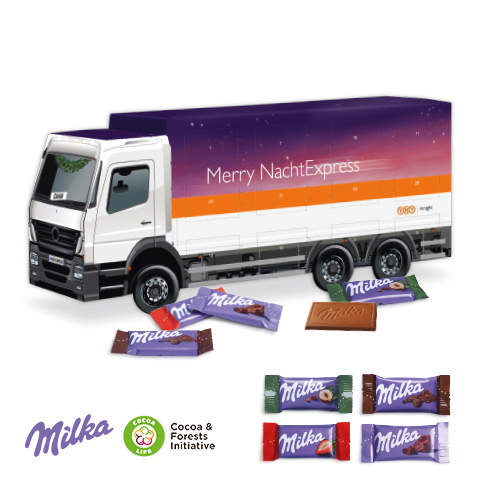 3D Adventskalender "LKW" mit Milka Schokolade 3D Adventskalender "LKW" mit Milka Schokolade