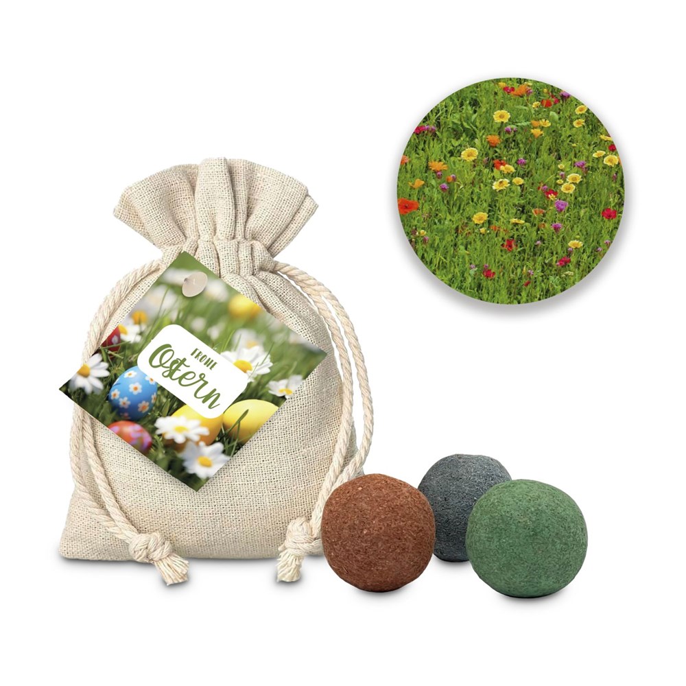 Oster-Blumenwiese, 3 Saatkugeln im Säckchen