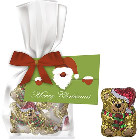 Schoko-Weihnachtsbärchen, ca. 35g, Express Flachbeutel mit Werbekarte