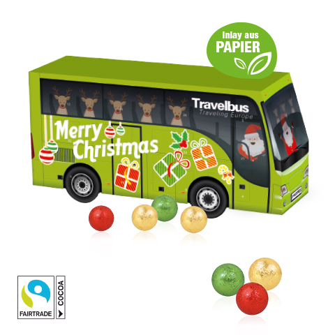 3D Adventskalender "Bus" mit Fairtrade Schokolade mit Papier-Inlay
