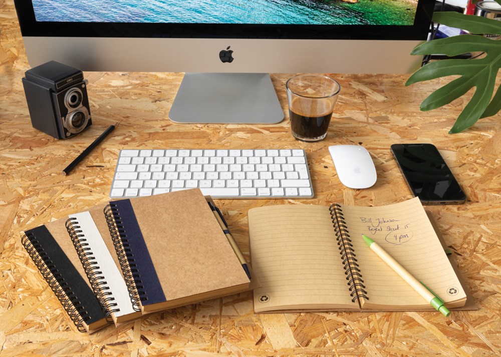 Kraft Spiral-Notizbuch mit Stift