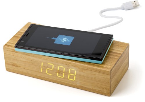 Wireless Ladepad aus Bambus mit Uhr Rosie